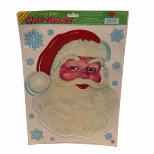Vtg Kitschy Santa Claus Window Cling 1997 Christmas Decor Reusable Snowflakes